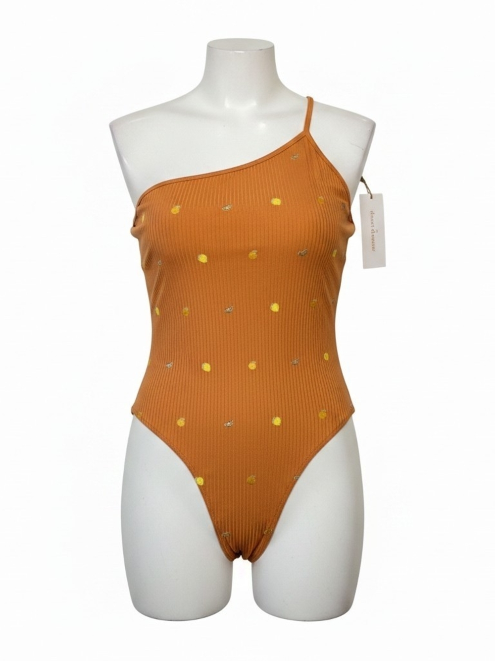 Asymmetrical One-Shoulder Rust Orange Polka-Dot Women’s Swimsuit